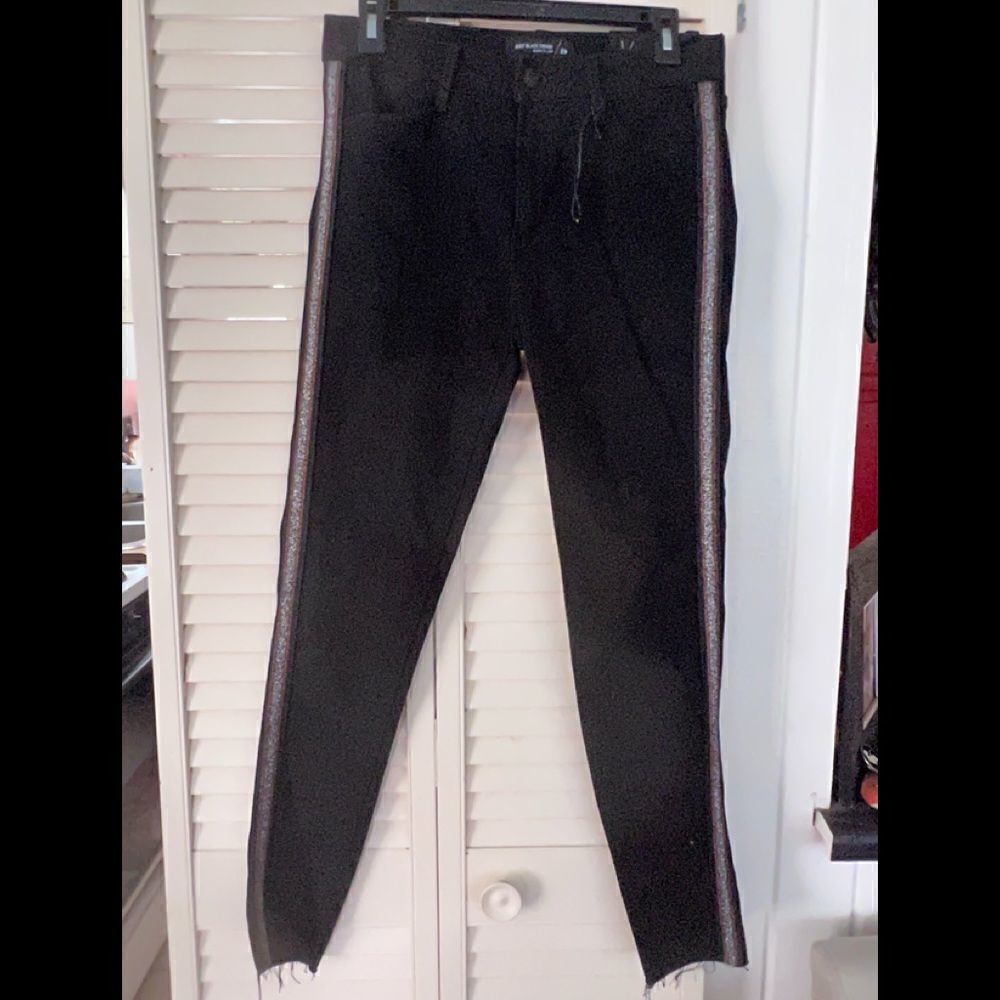 Just Black Denim black jeans with gold/silver stripes down side